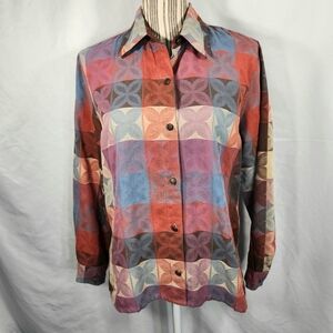 Alfred Dunner Multicolor Flower Block Print Button Down Top Petite Size 10P